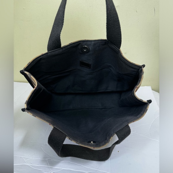 Burberry Vintage Striped Canvas Toto Bag Satchel Handbag Nova Check Cotton Tan - Picture 5 of 16